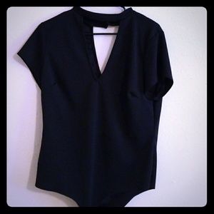 Black V neck Body Suit